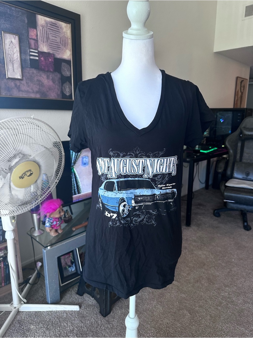 August Nights Graphic V-Neck Tee - Black & Light Blue